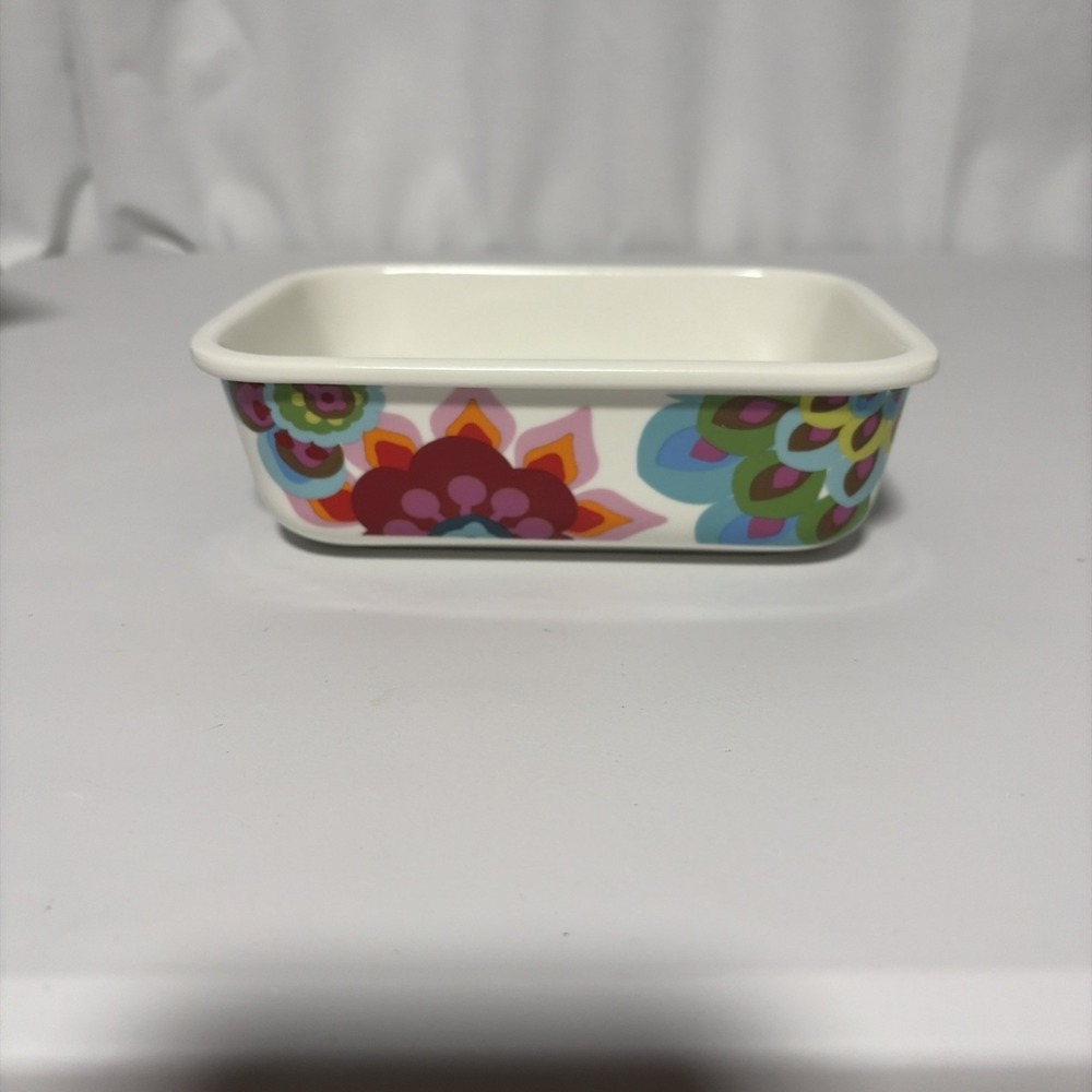 French Bull Flower Design Ceramic Rectangular Serving Container Multicolor Bowl